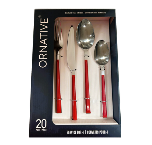 20 Piece Flatware Set Stainless Steel w/Red Handles Tableware by Ornative Sevc/4