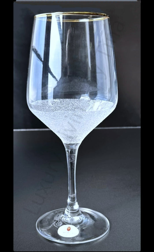 Wine Glass Italian Frosted Textured Design Lower Half w/Gold Rim Fratelli Fumo