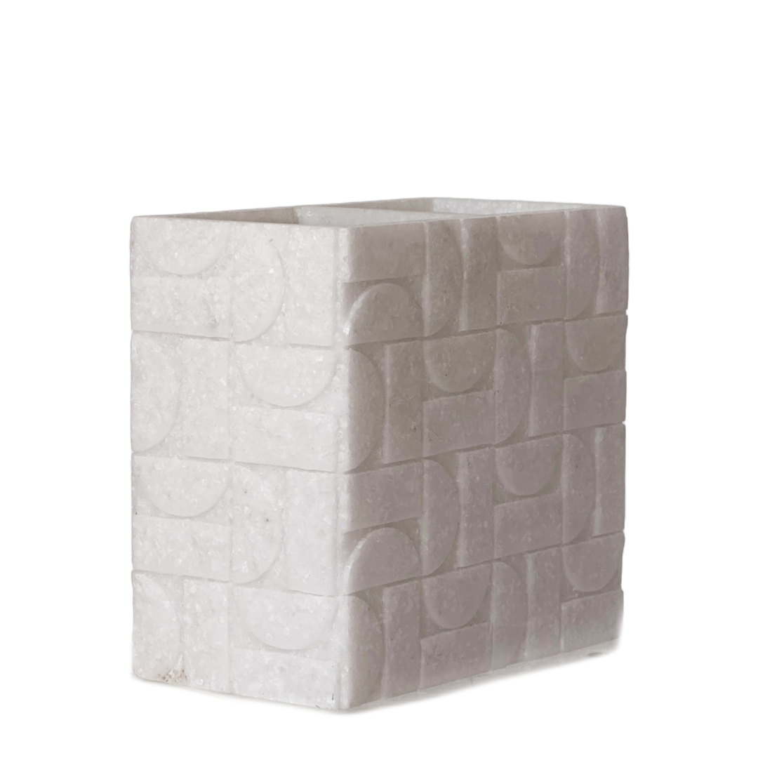 Toothbrush Holder Sleek White Geometric Pattern 2 Sided Decorative Freestanding