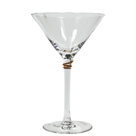 Qualia Glass Helix 8oz. Martini Cocktail Glass w/ Gold Wrap on Stem Hand Crafted