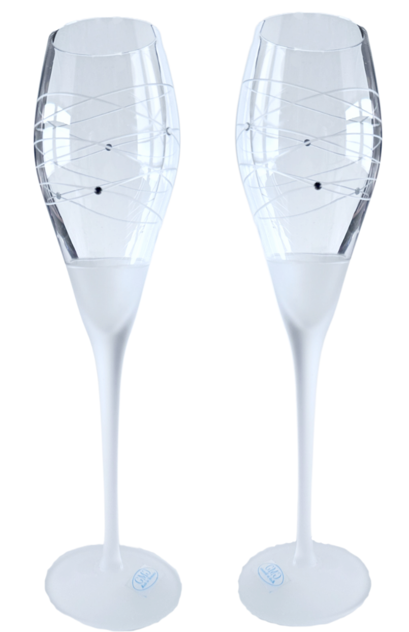 Champagne Glass Flute with Frosted Stem & Frosted Abstract Swirls Set of 2