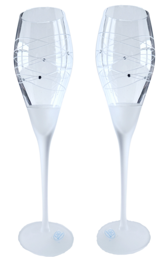 Champagne Glass Flute with Frosted Stem & Frosted Abstract Swirls Set of 2