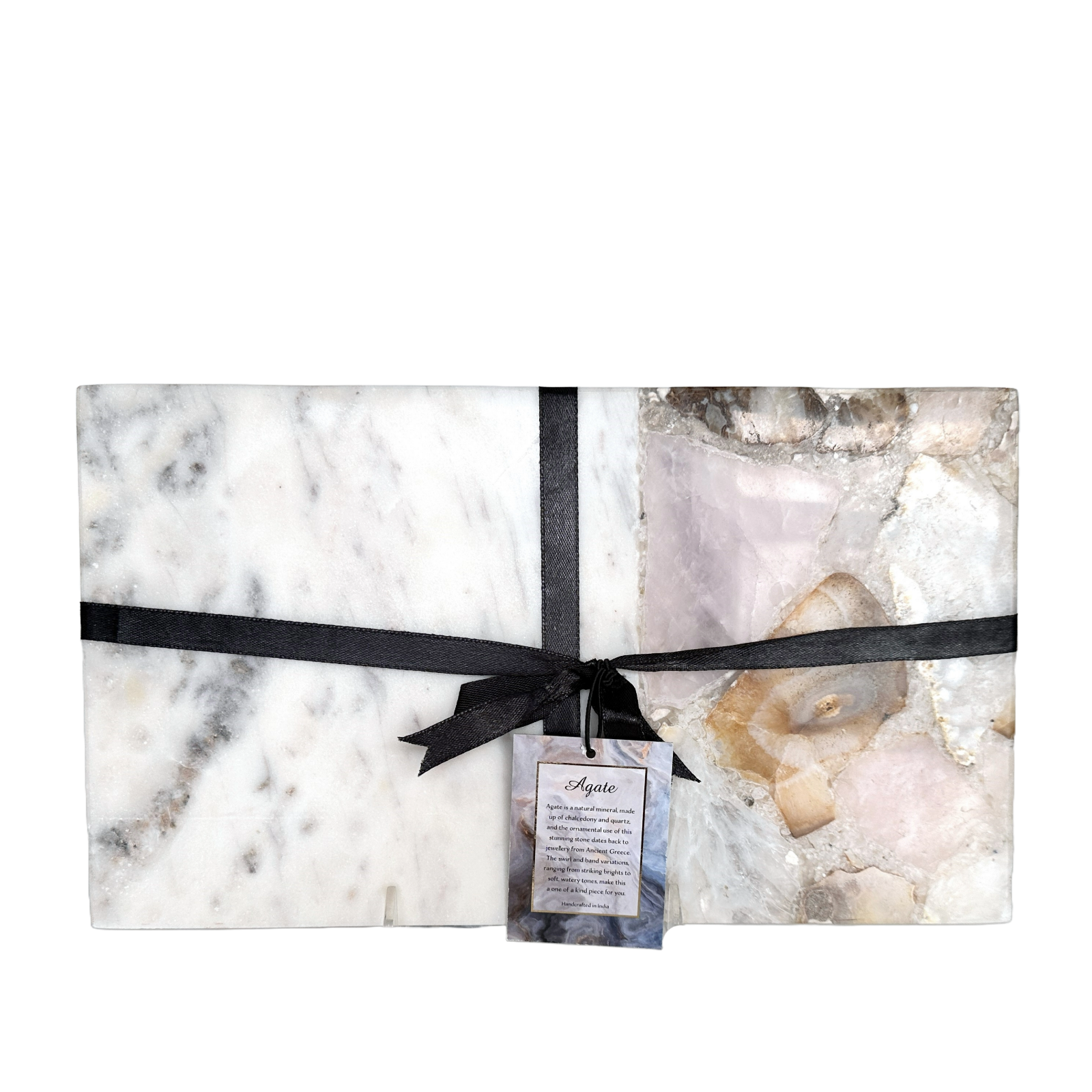 Rectangle Agate Stone Charcuterie Cheese Board Vegetable Tray Pink & Brown Tones