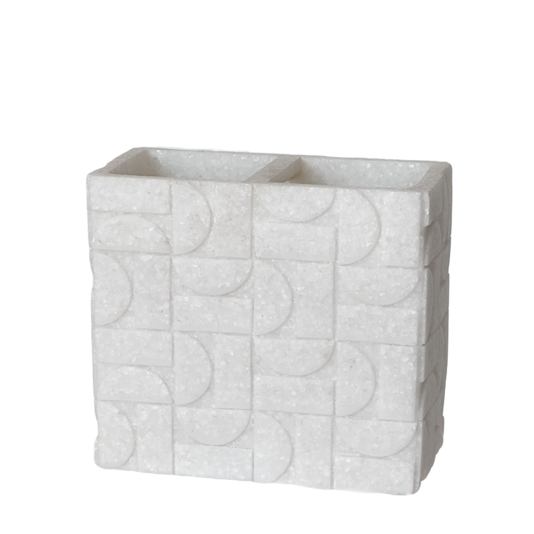 Toothbrush Holder Sleek White Geometric Pattern 2 Sided Decorative Freestanding