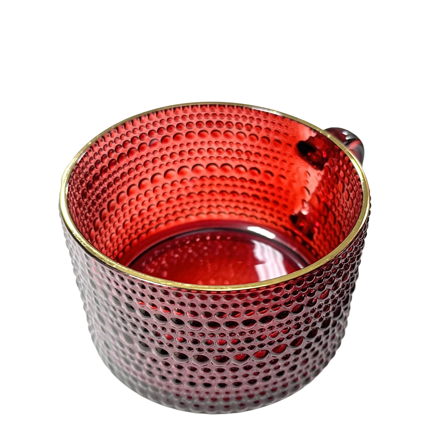 Cupcakes and Cashmere 2 Piece Velvet Red Hobnail Glass Mug w/Handle & Gold Rim