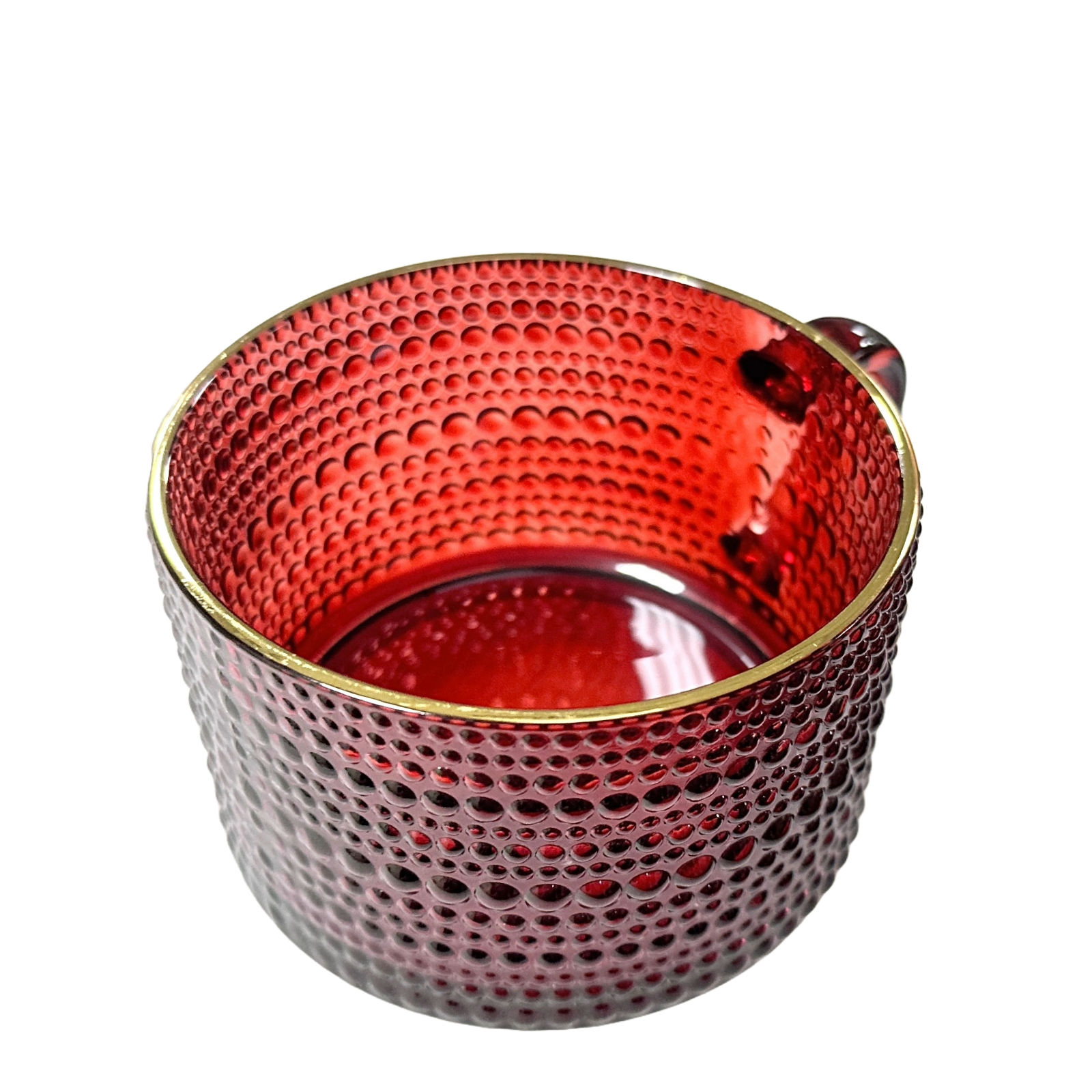 Cupcakes and Cashmere 2 Piece Velvet Red Hobnail Glass Mug w/Handle & Gold Rim
