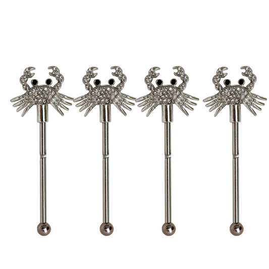 Drink Stirrers, Sparkling Silver Crystal Bling Crab, Set/4 Cocktail Stirrers