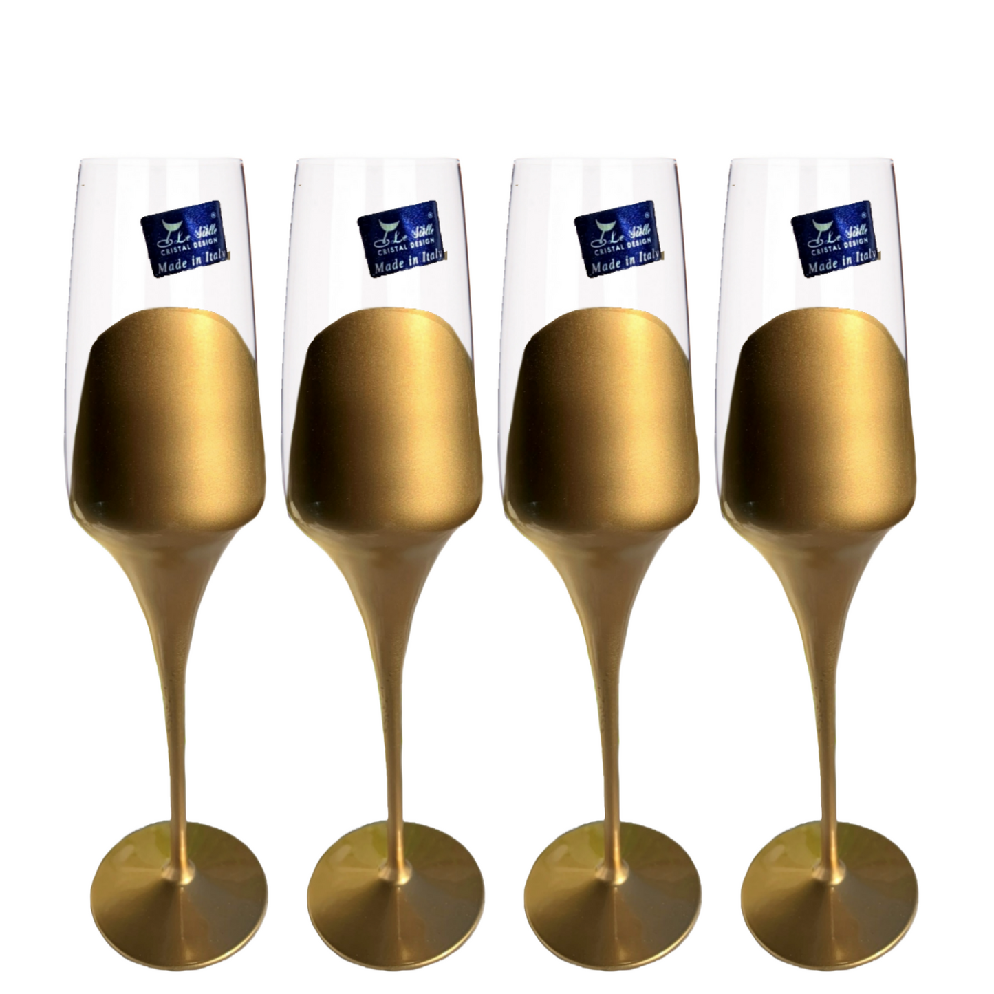 Champagne Flutes Gold Dipped Stemmed Glass, Handmade in Italy, 4 PC by Le Stelle