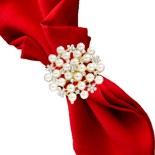 Christmas Holiday Napkin Rings Sparkling Bling Starburst of Pearls on Gold Base