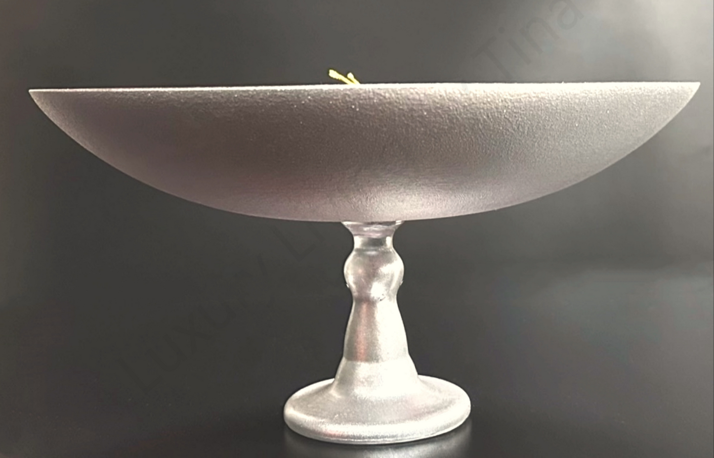 Large Glass Bowl on Silver Pedestal Bold Red W/Gold Crackled Ombre Rim 16" x 7