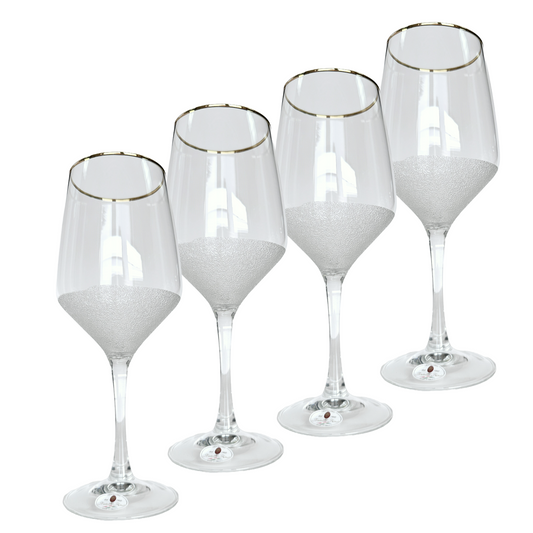 Wine Glass Italian Frosted Textured Design Lower Half w/Gold Rim Fratelli Fumo