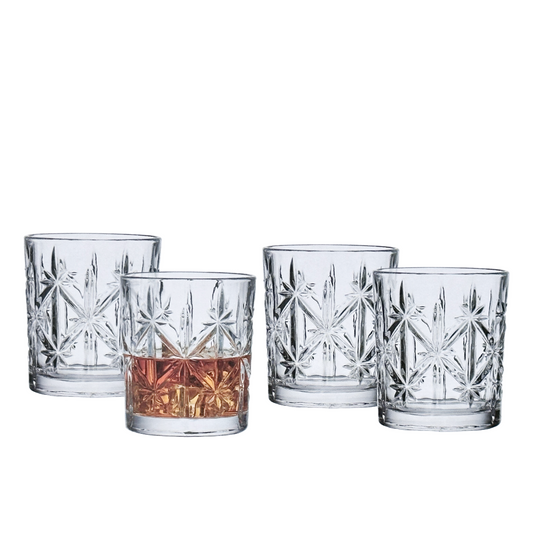 Mikasa Sydney Whiskey Double Old-Fashioned Cocktail Glass Etched Star Cut Set/4