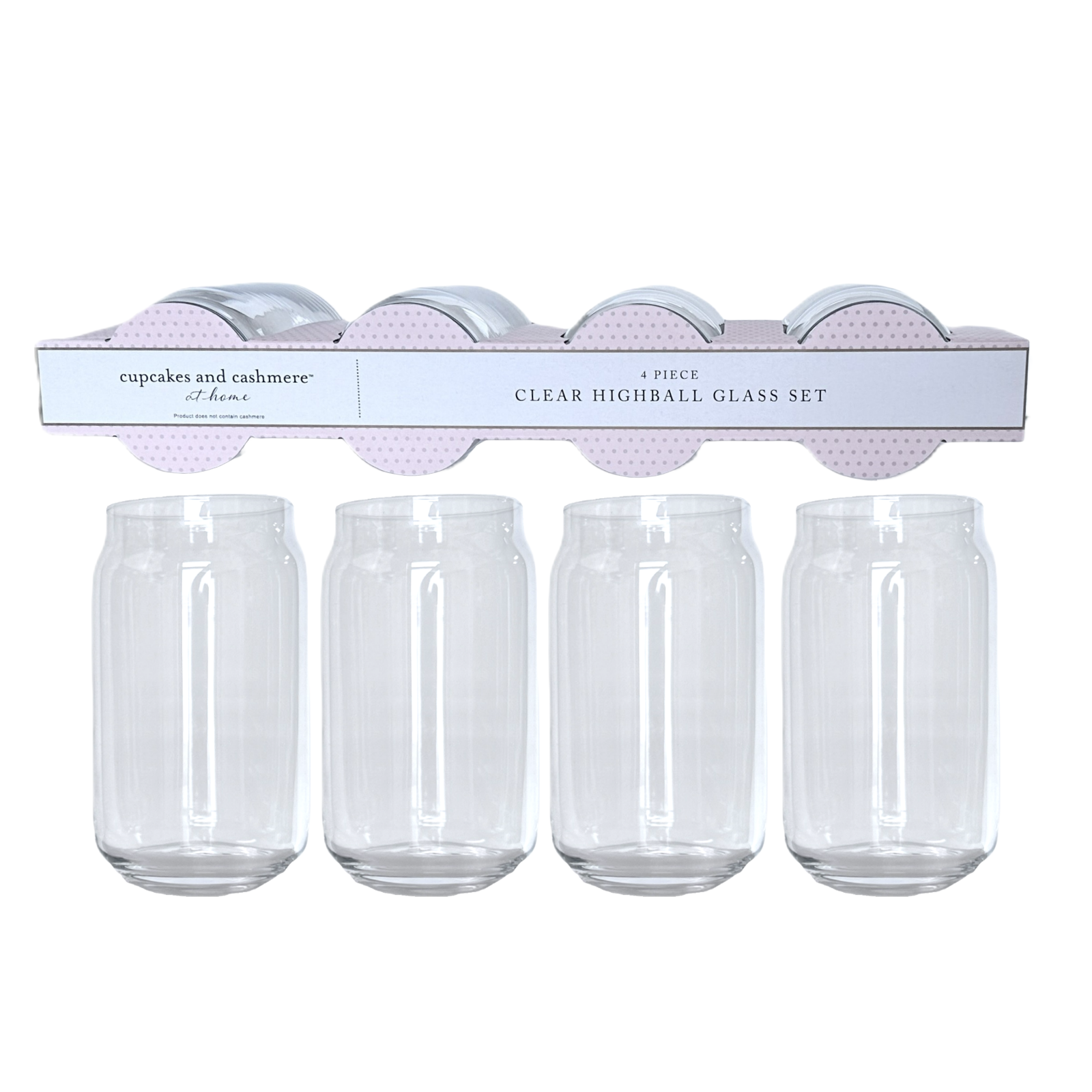 Clear Highball Water Glasses Set of 4 by Cupcakes & Cashmere 18.8 oz Capacity