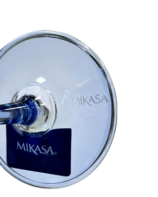 Champagne Glass Flute with Slate Blue Ombre Stem Mikasa Etched Signature on Base