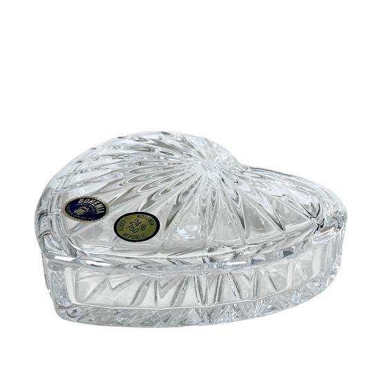 Bohemia Crystal Glass Heart Shaped Covered Trinket, Jewelry, Gift Box Engagement