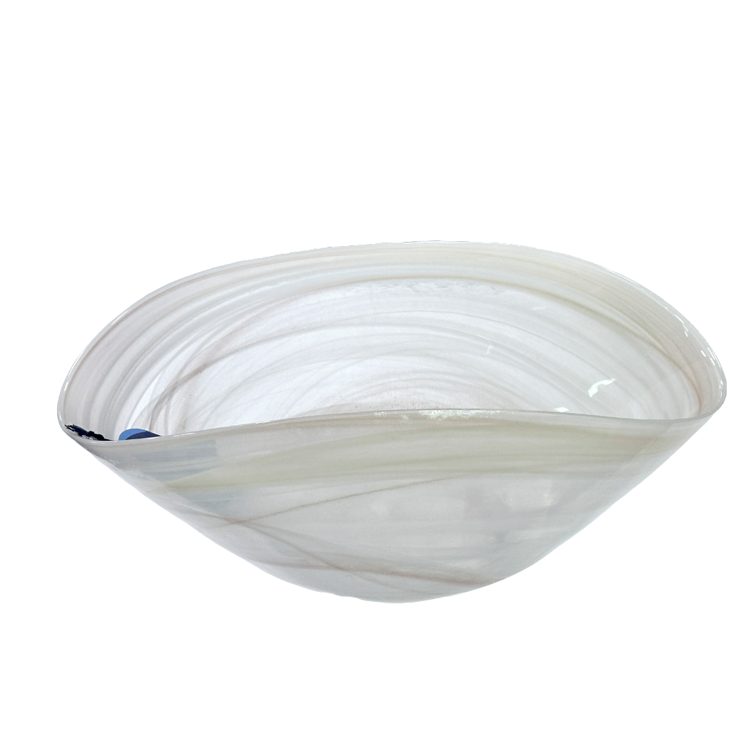 Alabaster Curved Decorated Bowl Hand Decorated Translucent Cream & Taupe Swirls