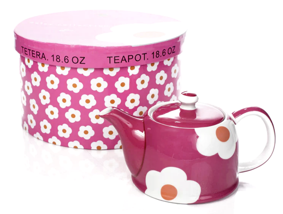 Tea Pot 70's Retro Daisies Collection Pink & White Porcelain  by Yedi Houseware