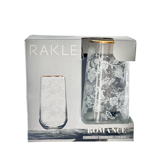 Drink Tumbler Rakle Romance Frosted Flowers Water Glass 16 oz Capacity Set/4