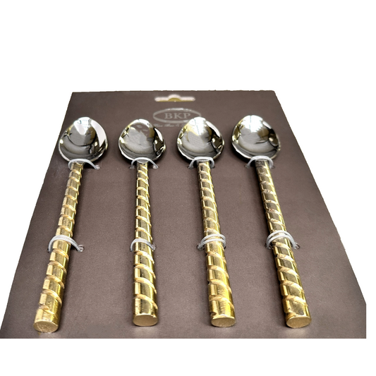 Coffee Spoons /Dessert Spoons Gold with Etched Spiral Handle, Set of 4 by BKP