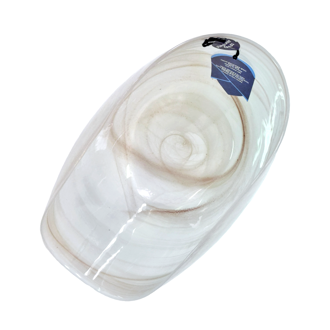 Alabaster Curved Decorated Bowl Hand Decorated Translucent Cream & Taupe Swirls
