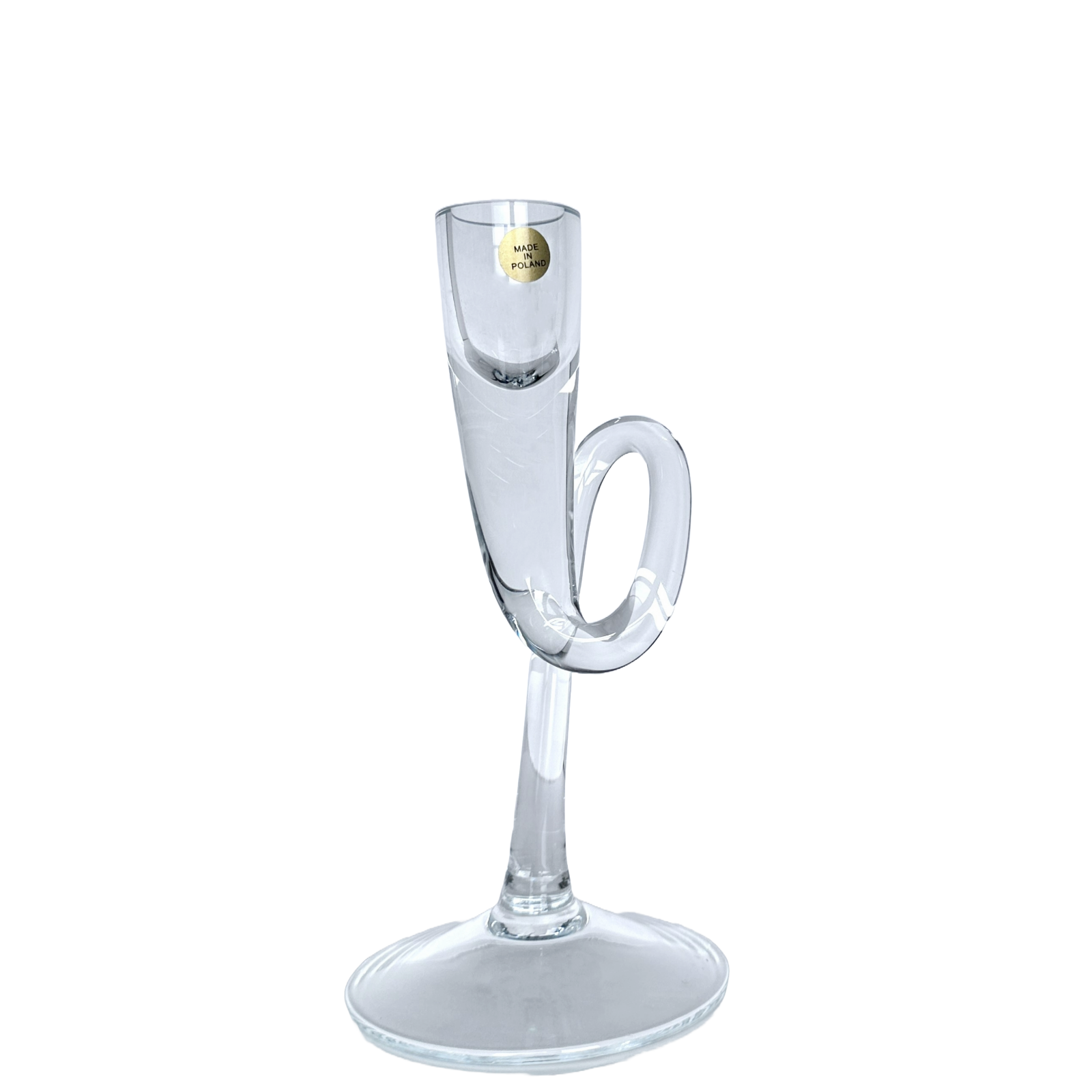 Taper Candle Holder, Modern Glass with Curved Loop Stem 7.25" Made In Poland