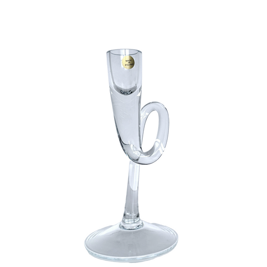 Taper Candle Holder, Modern Glass with Curved Loop Stem 7.25" Made In Poland