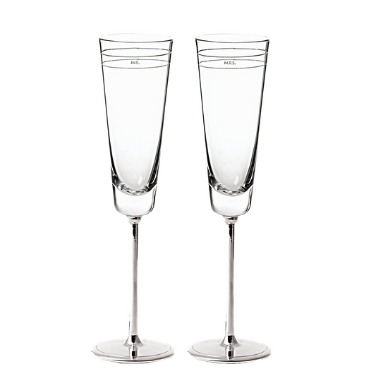Kate Spade Darling Point Mr. and Mrs. 2-piece Champagne Flute Set w/Silver Stem
