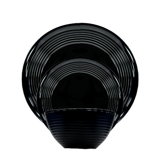 Soho Living Portland 12pc Stoneware Dinner Set Ribbed Glossy Black Finish