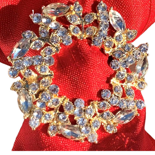 Gold Christmas Wreath Napkin Rings with Sparkling Crystal Bling Glitz Set of 4