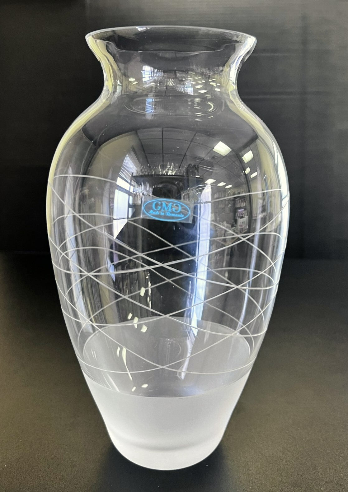 Afterglow Glass Vase with Frosted Abstract Design, Tulip Opening Made In Romania