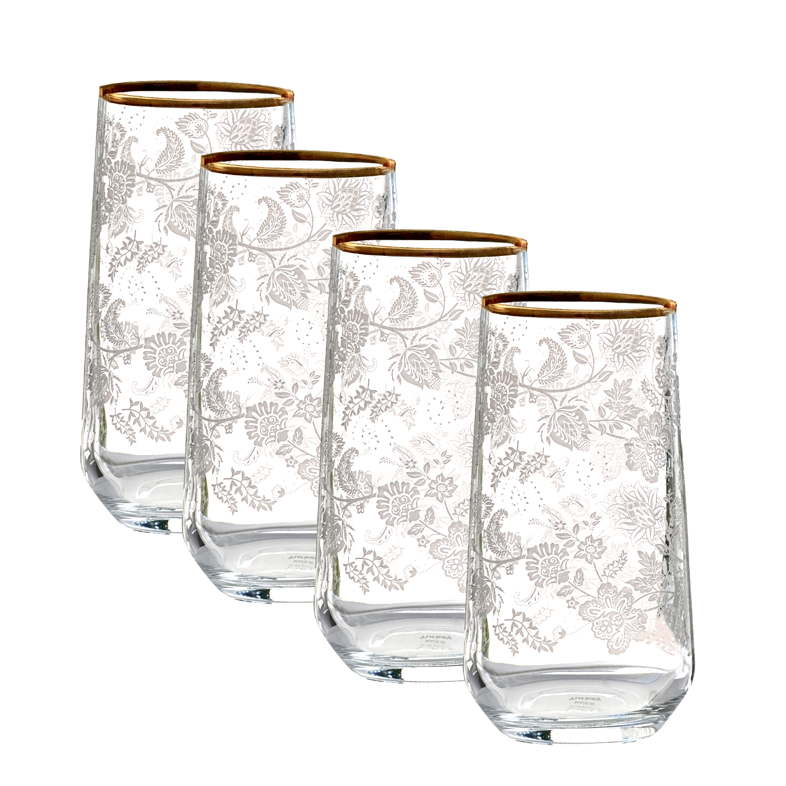 Drink Tumbler Rakle Romance Frosted Flowers Water Glass 16 oz Capacity Set/4
