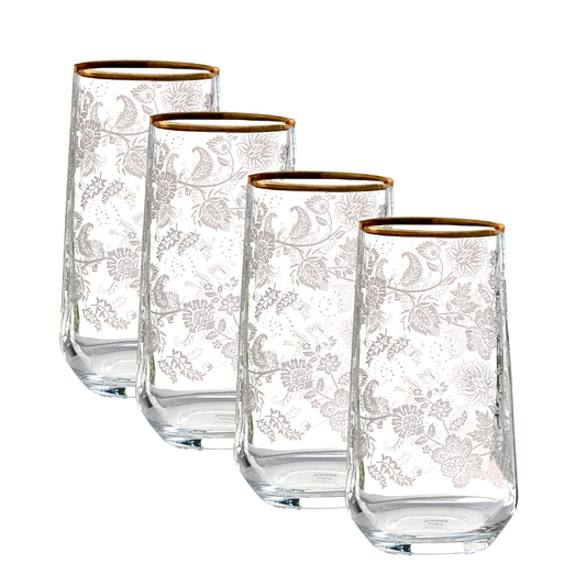 Drink Tumbler Rakle Romance Frosted Flowers Water Glass 16 oz Capacity Set/4