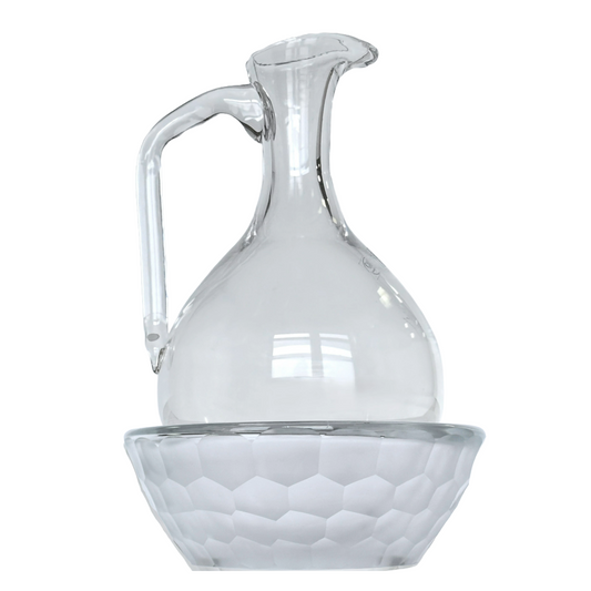 Glass Pitcher Decanter with a Handblown Frosted Honeycomb Glass Ice Chiller