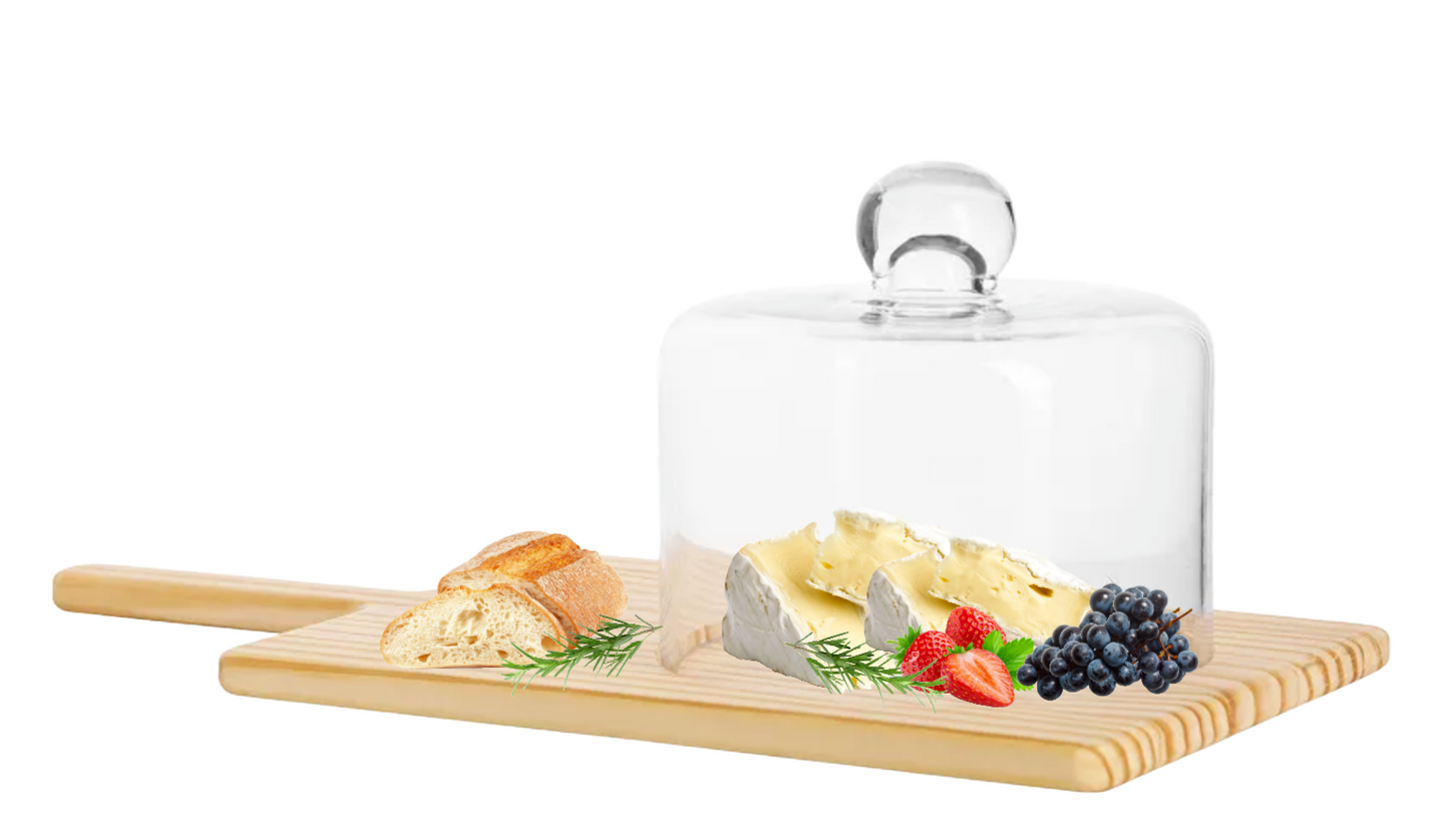 Cheese Charcuterie Board Wood Paddle w/Glass Dome Sandro by Home Essentials