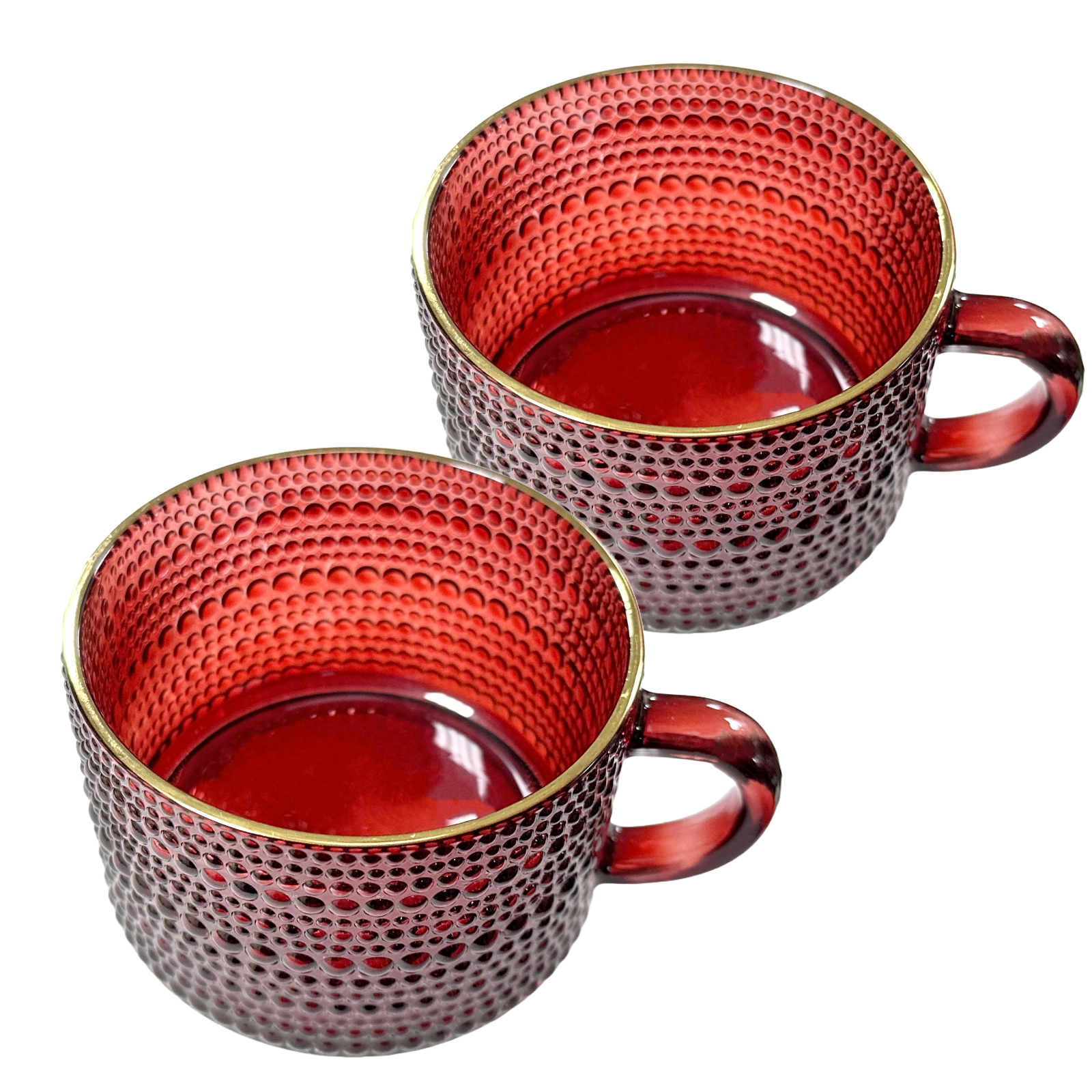 Cupcakes and Cashmere 2 Piece Velvet Red Hobnail Glass Mug w/Handle & Gold Rim