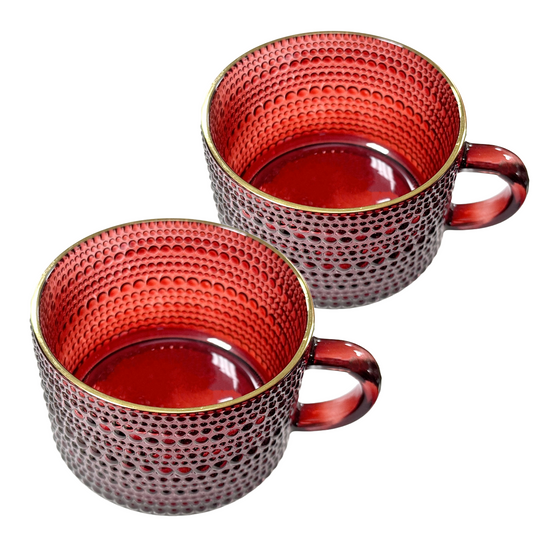 Cupcakes and Cashmere 2 Piece Velvet Red Hobnail Glass Mug w/Handle & Gold Rim
