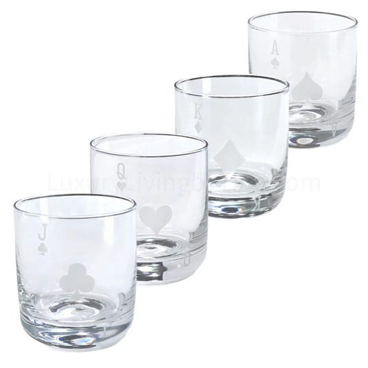 JoyJolt Poker Collection Whiskey Drinking Glasses 10oz Lead Free Glass Set of 4