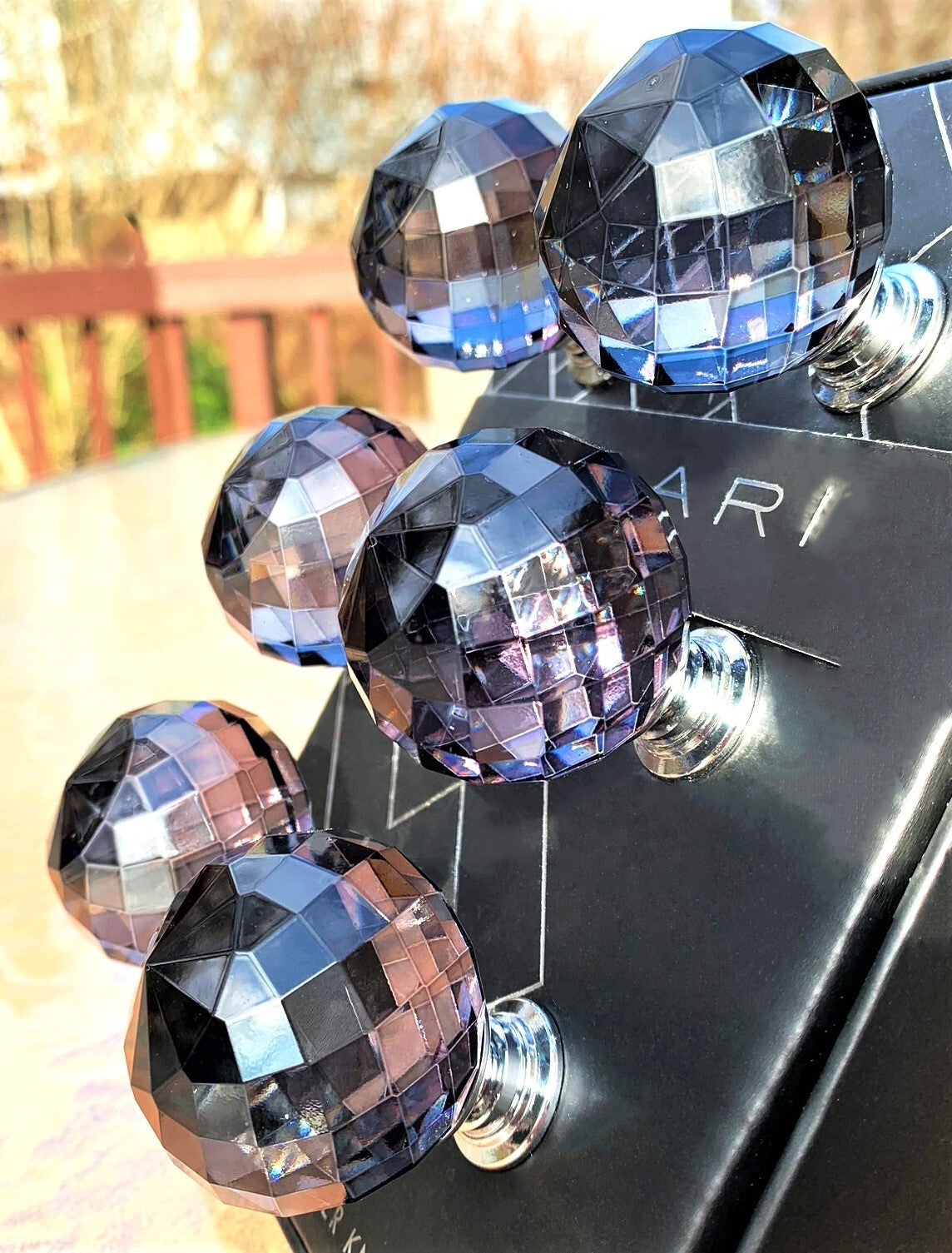 Tahari Cabinet Crystal Pull Drawer Knobs. Round Faceted, Midnight Blue, Set/6