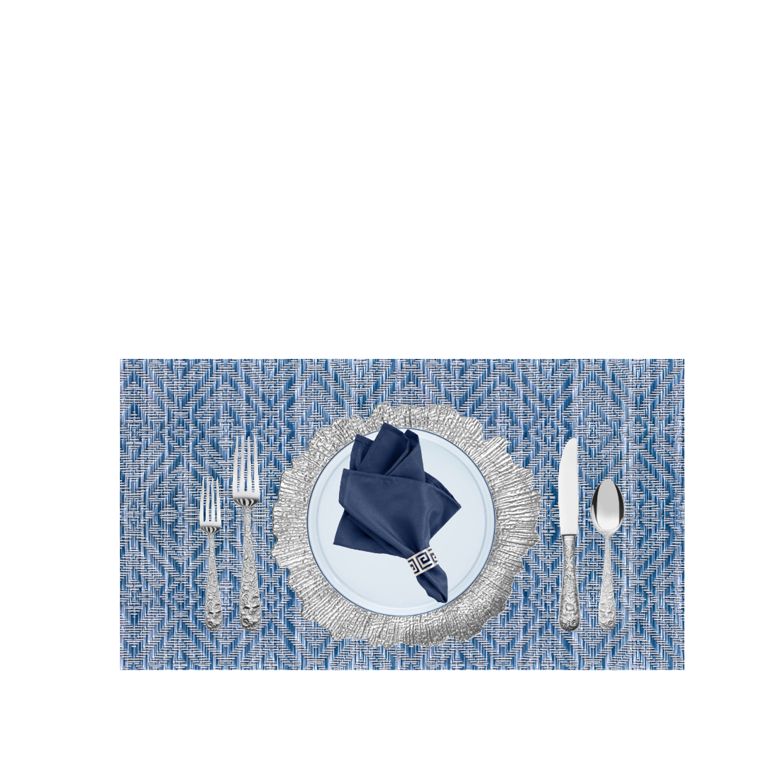Placemats Rectangle 13"x18"  Blue & Silver Geometric Hexagons & Diamond Shapes