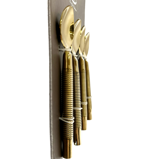 Dessert Spoon, Coffee/Teaspoon  5" Long, Gold with a Ribbed Handle Set/4 by BKP