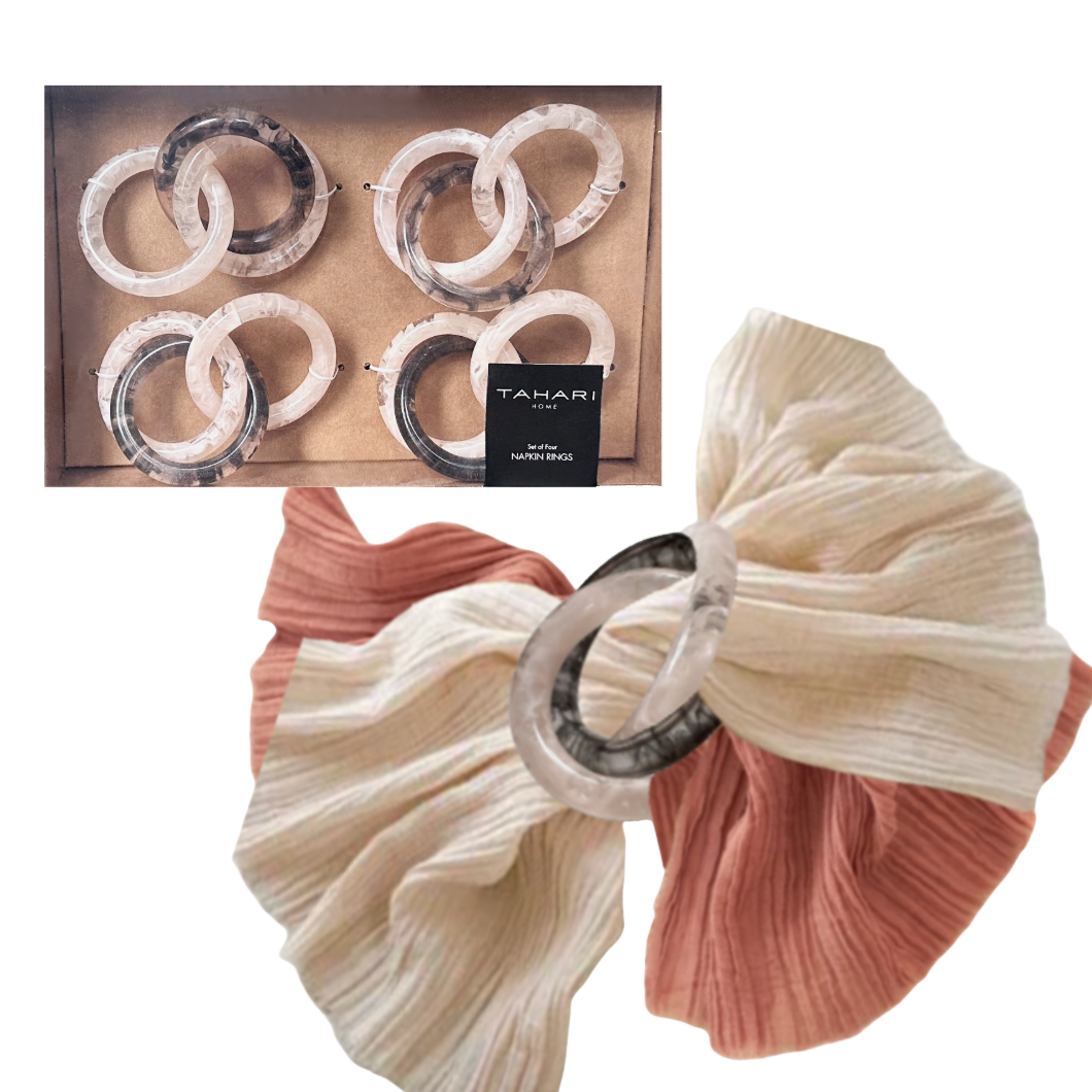 Tahari Home Napkin Rings Tortoise Chain 100% Resin Set of 4