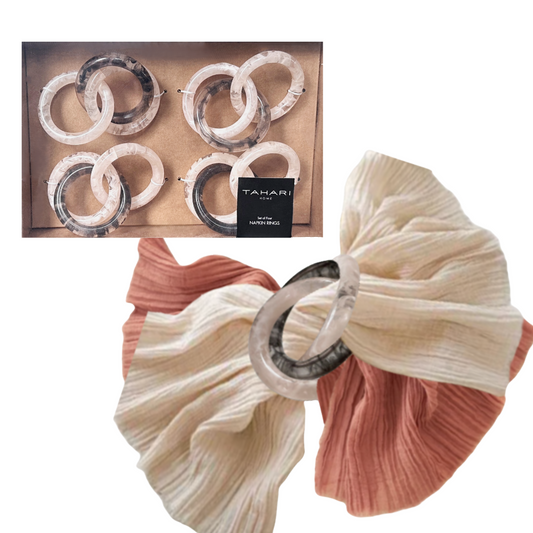 Tahari Home Napkin Rings Tortoise Chain 100% Resin Set of 4