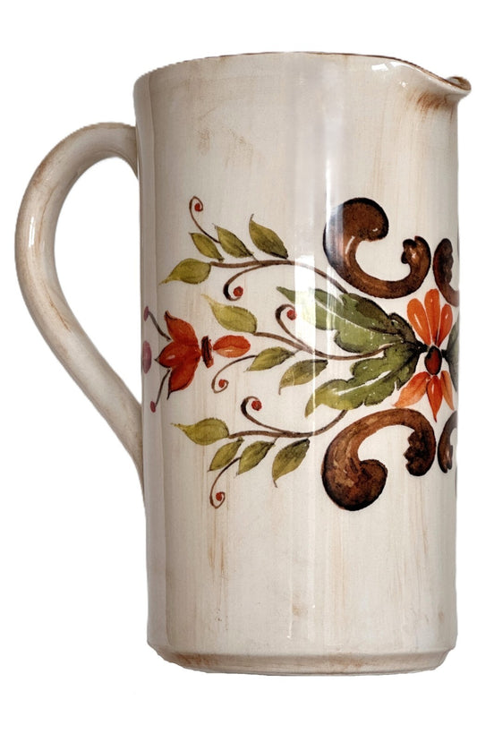 Ceramic Jug Distressed Antique Style Embossed Scroll Made Italy Ceramica Cuore