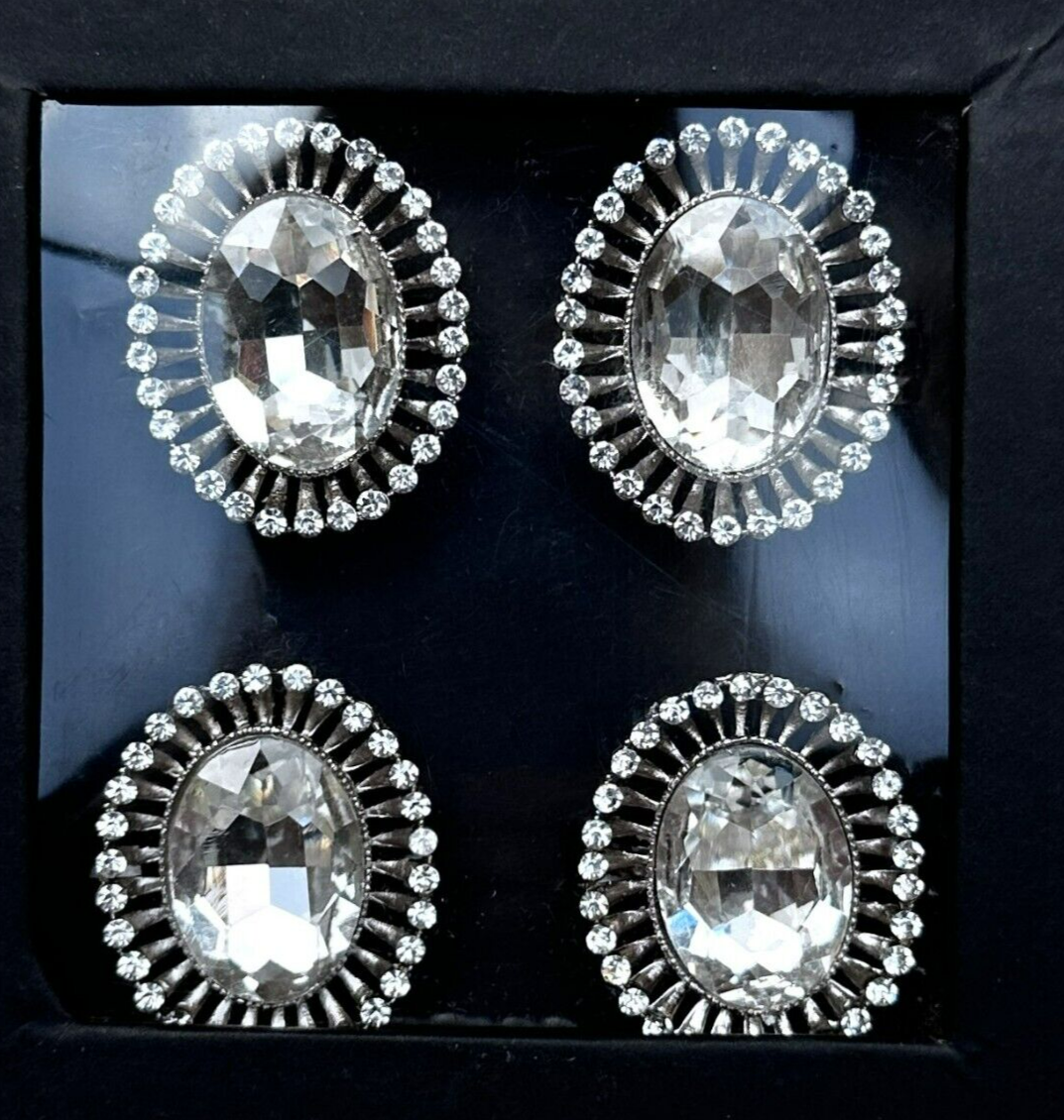 Napkin Rings Crystal Center Oval Stone Surrounded by Small Crystals by Tahari