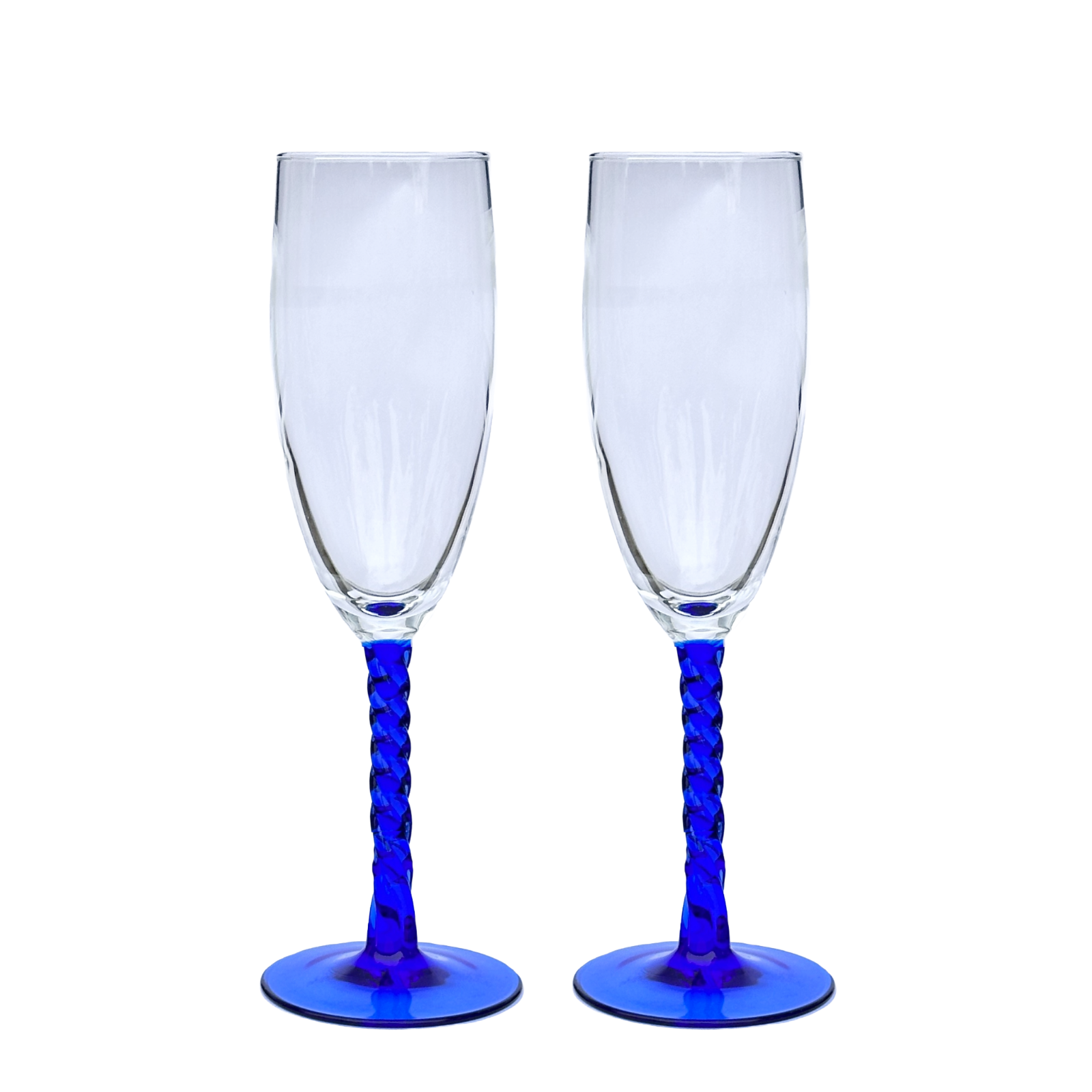 Champagne Glass Cobalt Blue Flute Twisted Stem Cristal D'Arques Durand Angelique
