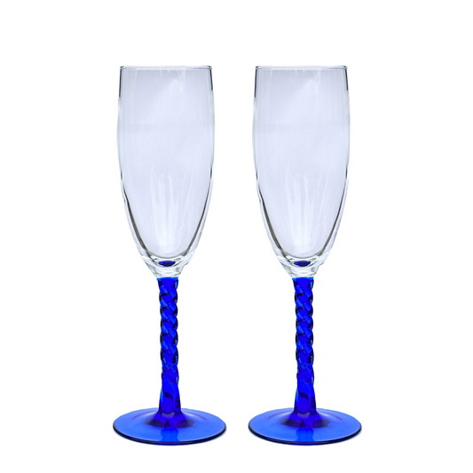 Champagne Glass Cobalt Blue Flute Twisted Stem Cristal D'Arques Durand Angelique