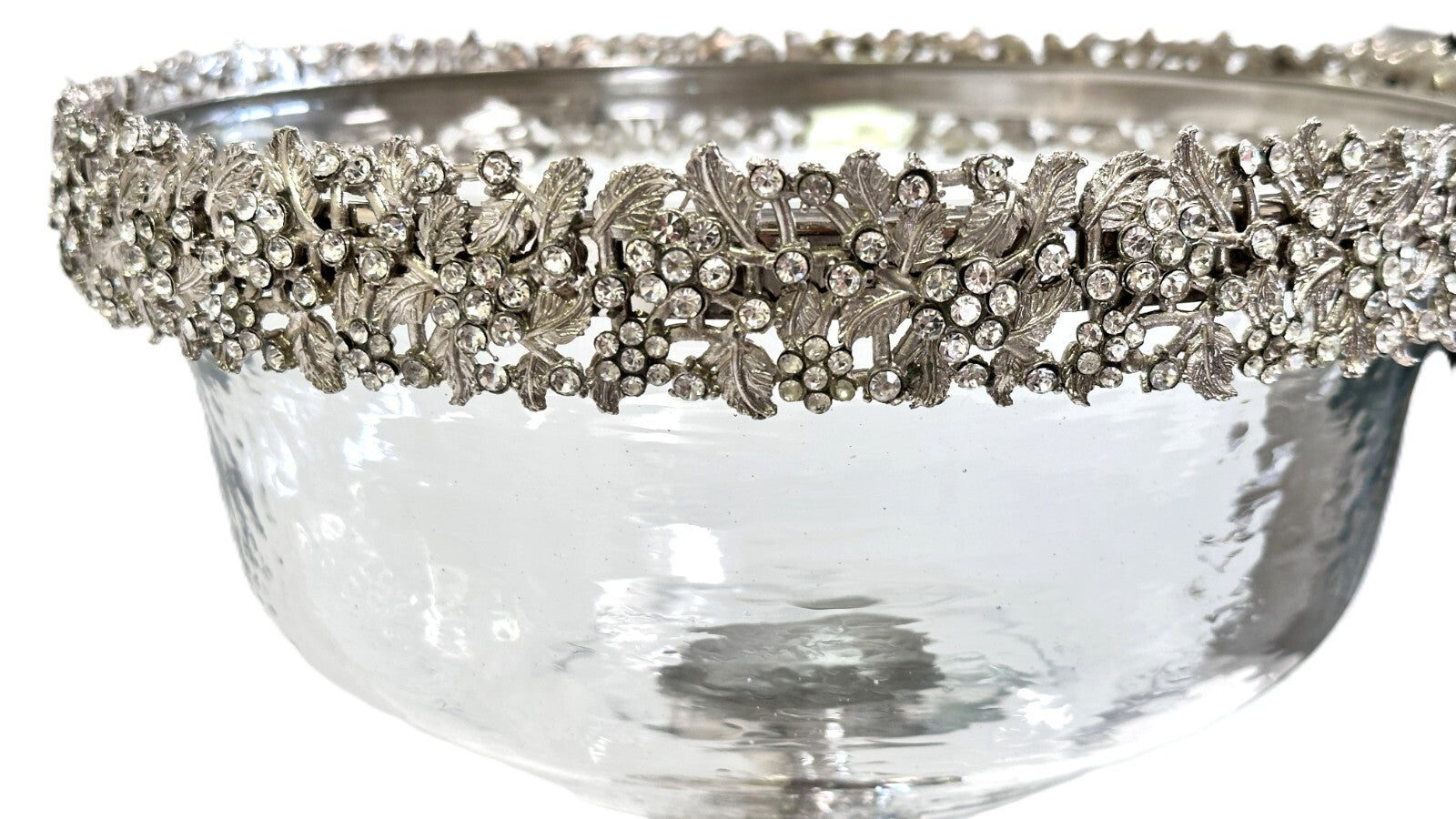 Tall Pedestal Fruit Salad Bowl Clear Glass Silver Base & Silver Crystal Rim