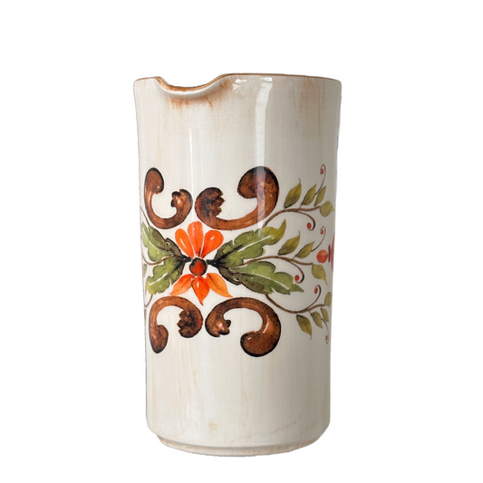 Ceramic Jug Distressed Antique Style Embossed Scroll Made Italy Ceramica Cuore