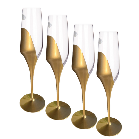 Champagne Flutes Gold Dipped Stemmed Glass, Handmade in Italy, 4 PC by Le Stelle