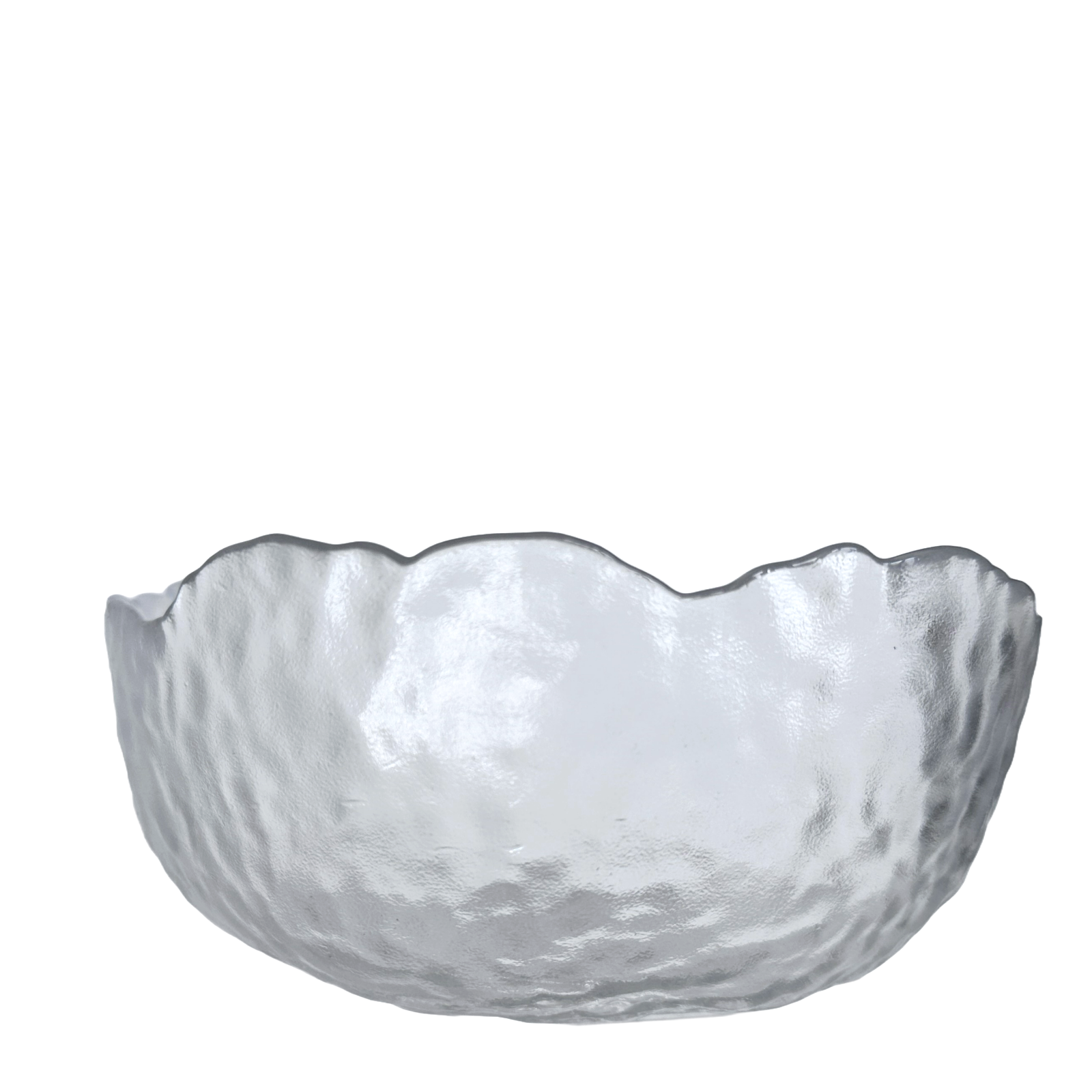 Asymmetrical Clear Bowl Frosted Textured Glass Set/4 Fruit Cereal Ice Cream etc.